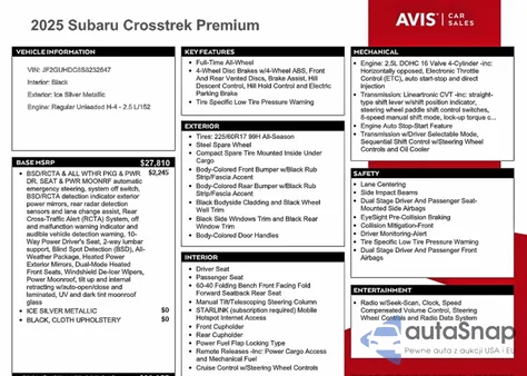 2025 Subaru Crosstrek Premium из США, поврежденный, VIN JF2GUHDC8S8232647